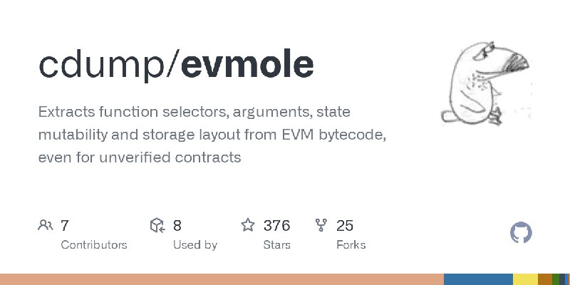 GitHub - cdump/evmole: Extracts function selectors, arguments, state mutability and storage layout from EVM bytecode, even for…