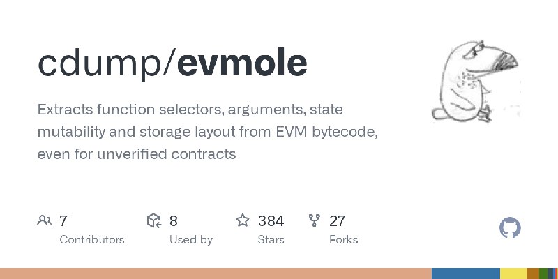 GitHub - cdump/evmole: Extracts function selectors, arguments, state mutability and storage layout from EVM bytecode, even for…