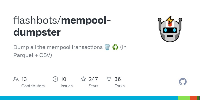 GitHub - flashbots/mempool-dumpster: Dump all the mempool transactions 🗑️ ♻️ (in Parquet + CSV)